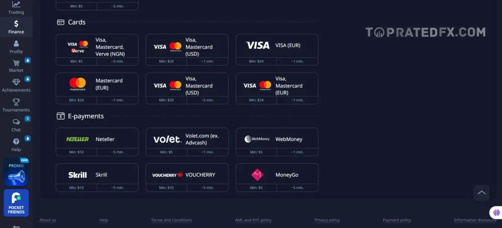 Pocket Option payment methods