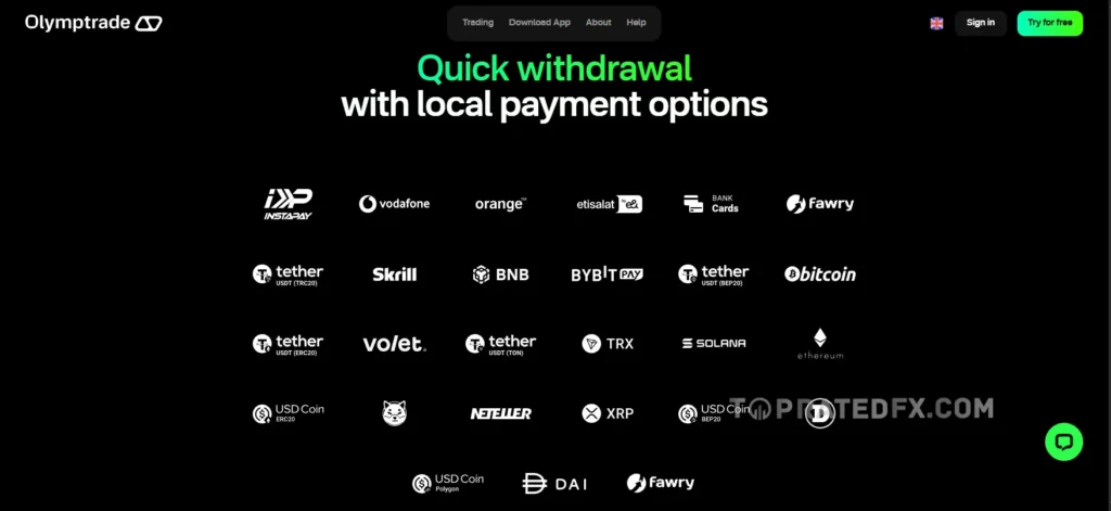 Olymptrade Local Payments