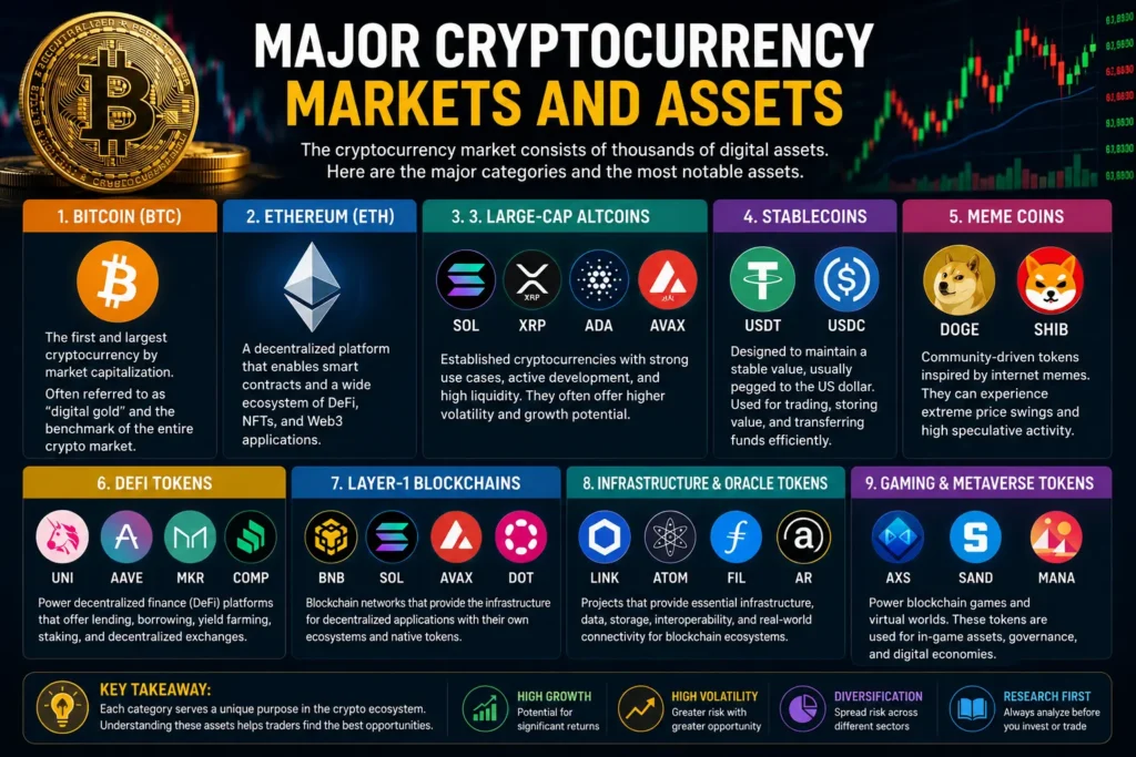 Major Cryptocurrency Markets and Assets